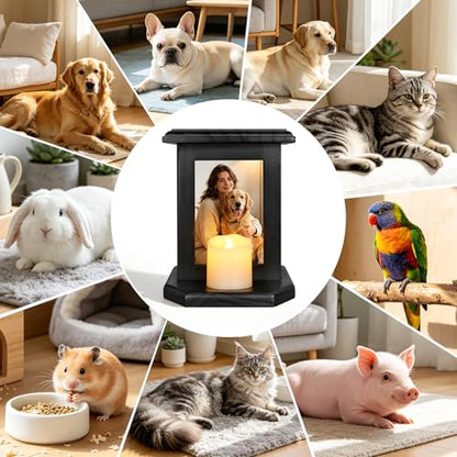 Dletay Pet Urn for Dogs 5.51 Inch with Photo Frame Memorial Small Cremation Urn for Dog Cat Ashes Decorative Pet Ashes Keepsake Memory Box Black