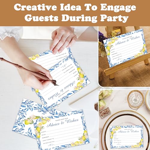Advice And Wishes Cards (25pcs), Mediterranean Lemon Advice Cards For Mr And Mrs, Bride And Groom, New Parents, Bridal Shower, Baby Shower, Engagement, Wedding, Bachelorette Party Games Decor -A04 - style: Lemon