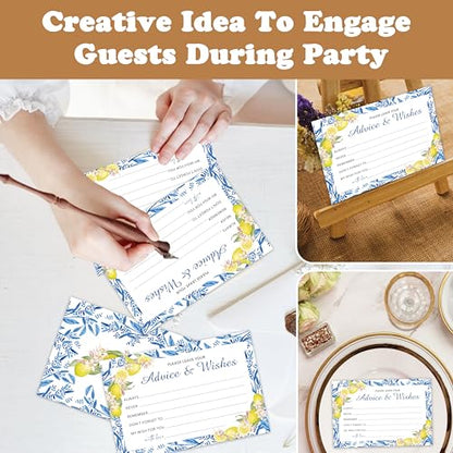 Advice And Wishes Cards (25pcs), Mediterranean Lemon Advice Cards For Mr And Mrs, Bride And Groom, New Parents, Bridal Shower, Baby Shower, Engagement, Wedding, Bachelorette Party Games Decor -A04 - style: Lemon