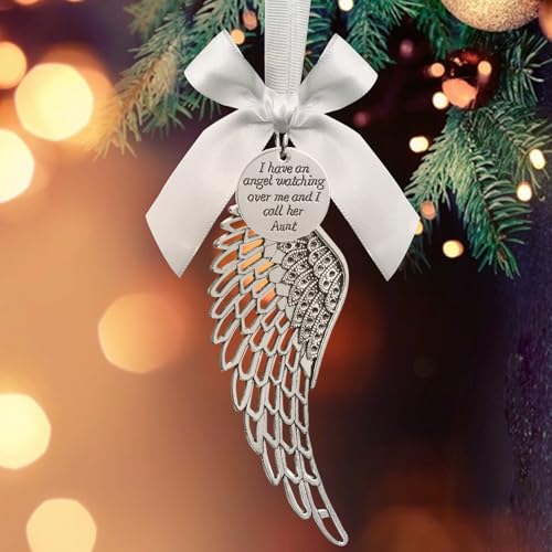 Angel Wing Memorial Ornament - Christmas Tree Decoration for Loved Ones, Xmas Silver Charm in Loving Memory of Aunt Memorial Keepsake Honor Sympathy Gift - color: Aunt