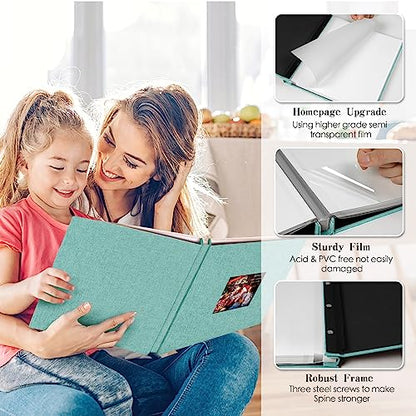 Spbapr Large Photo Album Self Adhesive 3x5 4x6 5x7 8x10 Pictures Magnetic Scrapbook 40 Blank Pages Linen Cover DIY Album with A Metal Pen Turquoise - color: Turquoise, size: 11''x10.6''40pages