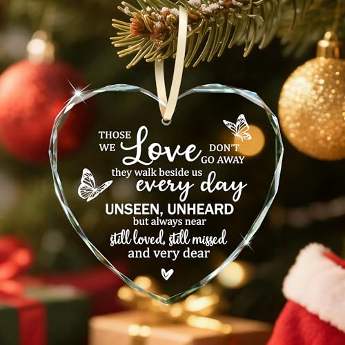Sympathy Gifts for Loss of Loved One, Memorial Heart Glass Christmas Ornament In Loving Memory of Mom Mother, Bereavement Remembrance Condolence Comfort Gift Keepsake - Those Who We Love Don't Go Away - style: Heart-Love