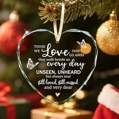 Sympathy Gifts for Loss of Loved One, Memorial Heart Glass Christmas Ornament In Loving Memory of Mom Mother, Bereavement Remembrance Condolence Comfort Gift Keepsake - Those Who We Love Don't Go Away - style: Heart-Love
