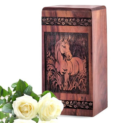 Horse Miniature Wooden Urns for Ashes - Keepsake Cremation Urn - Small Urn for Human Ashes Adult Female - Funeral Memorial Urns for Adult Male - 5 Inch - size: 5x3INCH