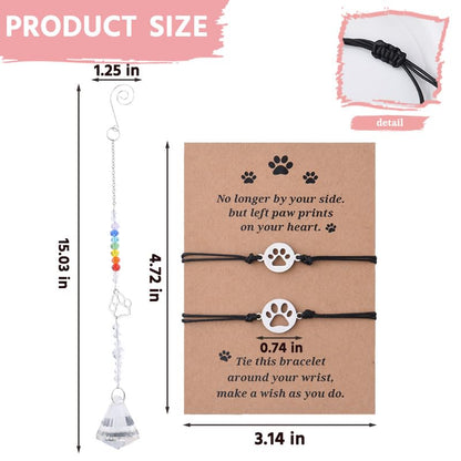 Sisadodo Rainbow Bridge Dog Memorial Gifts for Loss of Dogs Cats Rainbow Bridge Bracelet Keychains Paw Crystal Sun Catcher - color: crystal suncatcher bracelet and card
