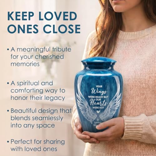 Emvency Urn for Human Ashes, Set of 5, Metal, Funeral, Angel Wings - color: Wings