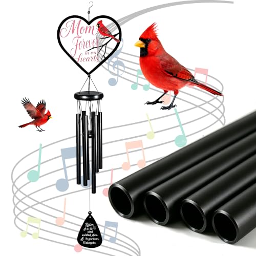 Cardinal Wind Chime for Outside, 36'', Memorial Sympathy Gift, Iron, with Mute Option, in Memory of Loved One, Gift in Memory of Mom (Mom) - color: Mom