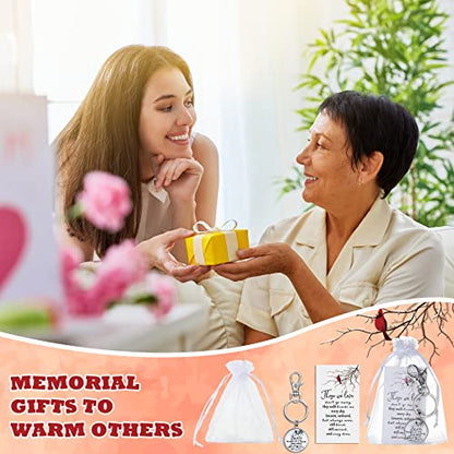 36 Sets Memorial Cardinal Keychain with Cards Organza Bags Metal Red Bird Cardinal Key Ring for Bereavement Gift Always with You Funeral Souvenirs Favors Grief Remembrance Gifts