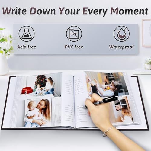 Popotop Photo Album 4x6 200 Photos with Writing Space, Leather Cover Album with Display Picture Window, Photo Book for Wedding Family Baby Gift - color: Coffee, size: 200 Pockets