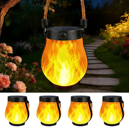 4 Pack Solar Lanterns Outdoor Waterproof, Flickering Flame Hanging Lanterns - size: 4 Packs
