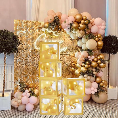 Ledido Transparent Balloon Boxes with 78 Letters Numbers for Custom Name - color: Gold, size: 6PCS Boxes