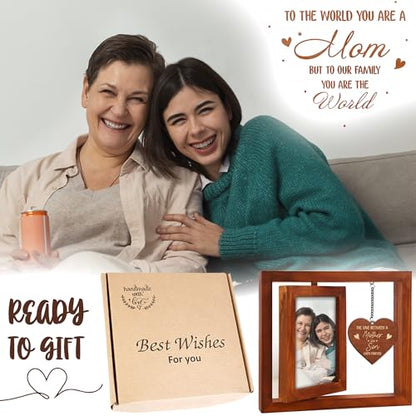 vinatimes Walnut Rotating Picture Frame for Mom Floating Frame 4x6 Photo Double-Side Mama Nana Step Mother-in-law Christmas Birthday Gifts Mother's Day Family Frame Tabletop Display HU-KX-MOM-WAL-A8 - color: 4. Mom - Walnut, size: 9"x8.2"