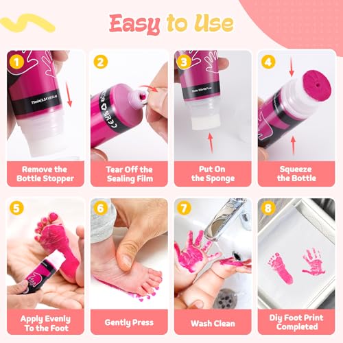 Nabance 2.54 fl oz Hot Pink Baby Hand and Footprint Friendly Paint, Dog Cat Paw Print Safe Paint, Non-Toxic Acid-Free, Safe Gentle for Home School Christmas New Year DIY Keepsake Stamp - color: Hot Pink