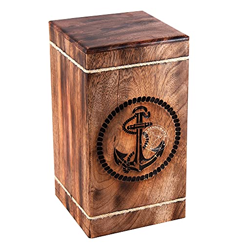 Wooden Cremation Urn for Human Ashes Adult – Anchor Handcrafted Solid Hardwood Burial Urn Box | Large 250 Cu in Capacity | Nautical Memorial Urn with Anchor Engraving for Home Columbarium or Burial - color: Anchor, size: 250 Cubic Inches - MW
