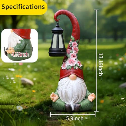 Solar Garden Gnome Statue, 13.1 Inch Zen Gnome with Lantern for Yard Decor - style: Zen Gnomes 13.1in