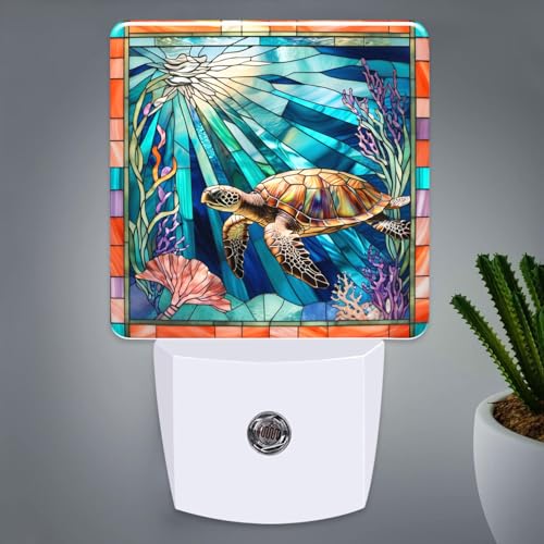 Sea Turtle Stained Glass Night Lights Plug into Wall for Room, Sea Turtle Night Light LED for Bedroom - color: Sea Turtle