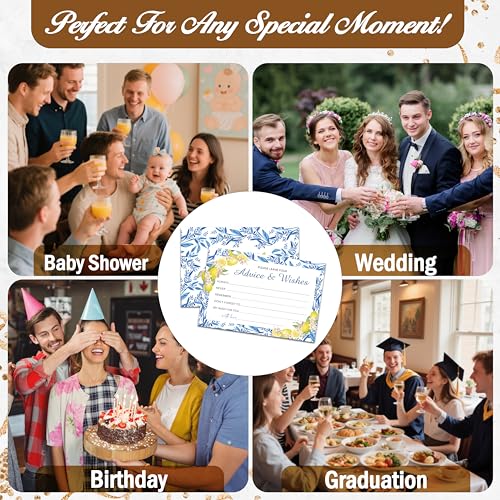 Advice And Wishes Cards (25pcs), Mediterranean Lemon Advice Cards For Mr And Mrs, Bride And Groom, New Parents, Bridal Shower, Baby Shower, Engagement, Wedding, Bachelorette Party Games Decor -A04 - style: Lemon