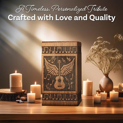 Guitar Wings Wooden Urn for Human Ashes, Medium 115 Cu in, Black - color: Antique Black, size: Medium (115 lbs)