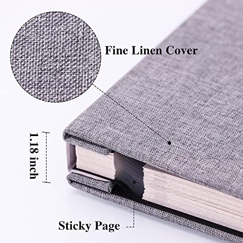 Vienrose Large Self Adhesive Photo Album with Window 11x10.6 60 Pages Grey | Linen Cover, Scrapbook, Fits 4X6 8X10 Pictures, Metallic Pen Included, Diy - color: Grey, size: 11"x10.6" 60Pages