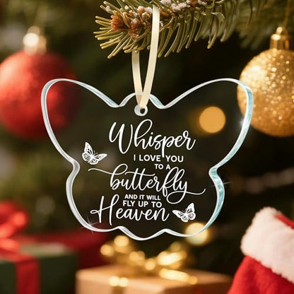 Sympathy Memorial Gifts for Loss of Loved One, Sympathy Bereavement Remembrance Gift, Whisper I Love You to A Butterfly Glass Ornament Keepsake for Mom, Friend, Coworker, Husband, Brother, Grandma - style: BF-Whisper