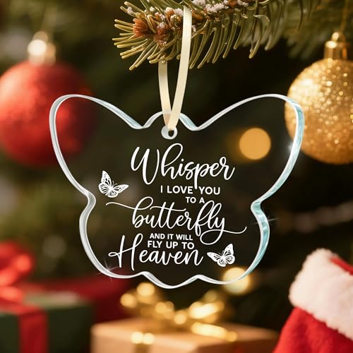 Sympathy Memorial Gifts for Loss of Loved One, Sympathy Bereavement Remembrance Gift, Whisper I Love You to A Butterfly Glass Ornament Keepsake for Mom, Friend, Coworker, Husband, Brother, Grandma - style: BF-Whisper