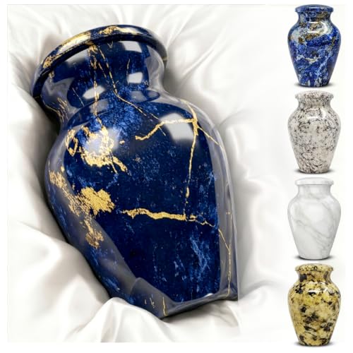 Small Keepsake Urn for Human Ashes 3 Inch – Elegant Marble Finish – Mini Cremation Urn for Sharing – Aluminum Memorial with Secure Lid, Velvet Bag and Funnel Included - Blue Gold Marble Finish - color: 1 Cobalt Blue