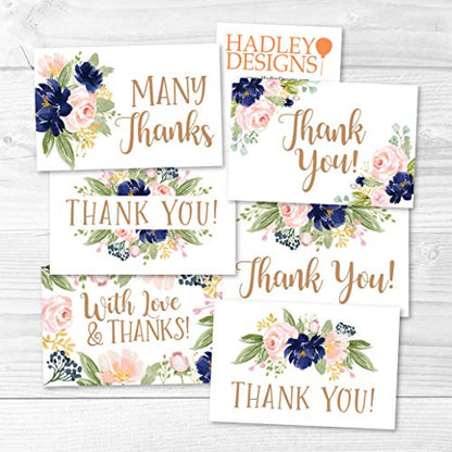 24 Bulk Thank You Cards with Envelopes Blank Cute Thank You Cards | Floral Navy 6 x 4 Appreciation Card for Weddings, Valentines, Anniversary, Small Business, Party Guests, Engagement & Funeral - color: Floral Navy 24 pcs