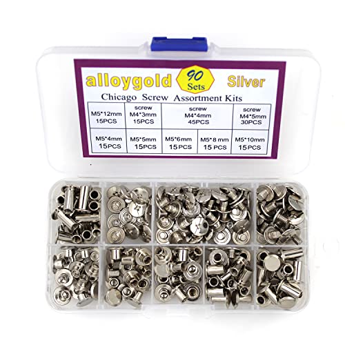 Silver Chicago Screws Leather Kit, 6 Sizes (M5 X 4, 5, 6, 8, 10, 12) - color: Silver, size: M5*4.5.6.8.10.12mm