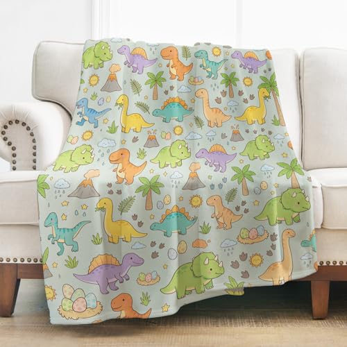Levens Dinosaur Throw Blanket|50"x60"|Soft Lightweight Cozy Decor Gift - color: Greeen, Blue, Yellow, Purple, size: 50"x60"
