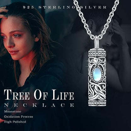 Urn Necklace for Ashes Cremation Jewelry 925 Sterling Silver Ashes Pendant Necklace Memorial Jewelry Gifts for Women Men Girls Boys - style: Tree of life-F-June-Moonstone