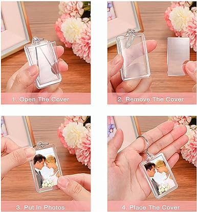 Transparent Acrylic Keychain Photo Frame, 1.57 x 2.16 Inches, Double Sided, Rectangle, with Split Ring