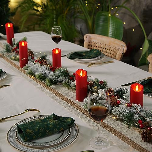 Homemory Christmas Flameless Candles, Battery Operated Candles with Remote Timers, Electric Fake Candles for Home, Christmas Decoration, Made of Plastic, Red/Burgundy, Set of 9 | Plastic shell, battery operated flickering c, les, dual remotes, indoor Hall