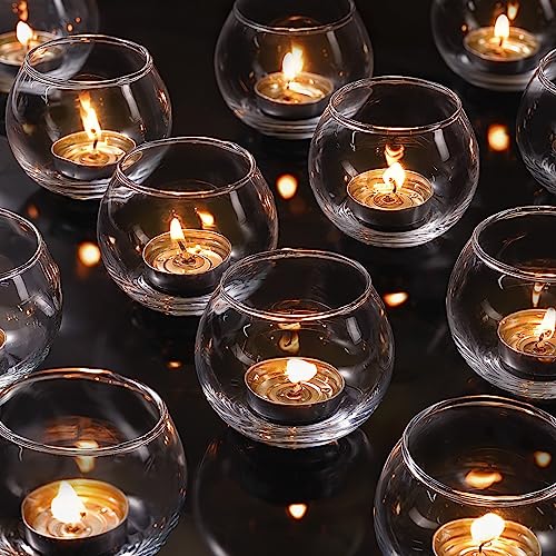 12 Pcs Tealight Candle Holder- Round Clear Candle Centerpieces for Tables, Wedding Shower, Bridal Shower Table Decorations - color: Clear