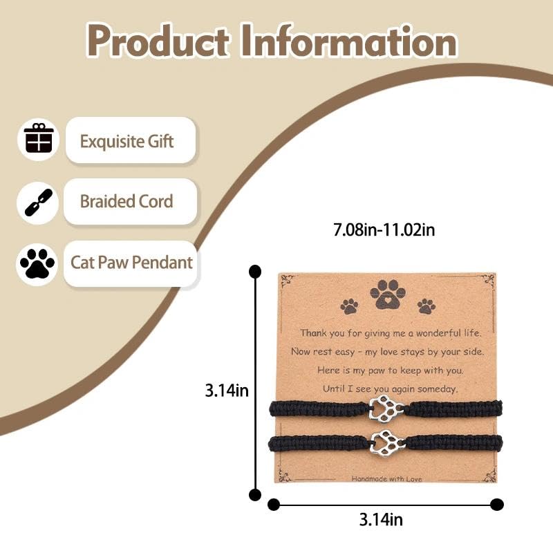 Pet Memorial Gifts for Loss of Dog Cat Paw Print Bracelets for Women Men Pet Sympathy Gift Remembrance Bereavement Gifts Idea - color: Black & Black