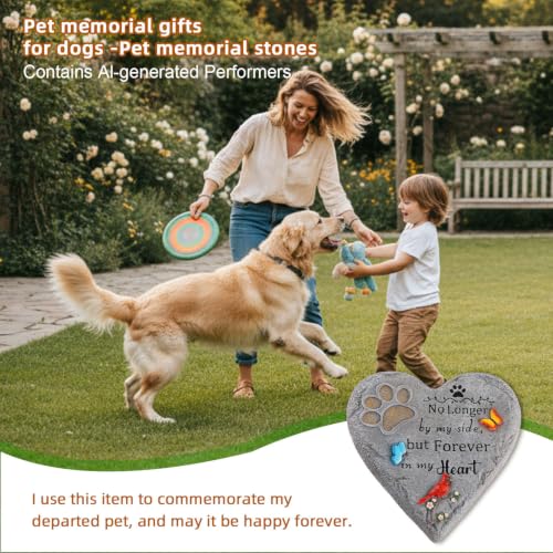 Pet Memorial Stone for Cats Dog Remembrance Gift with Paw Print | Pet Grave Markers Heart-Shaped Resin Dog Loss Sympathy Gift 6 inch with Cardinal and Butterfly