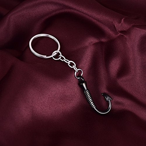 Urn Keychain Fish Hook Memorial Keepsake Ashes Holder Cremation Jewelry Pendant, Black - color: Black