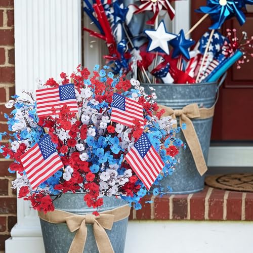 28PCS Red White and Blue Flowers Artificial Patriotic Decor - color: Red White and Blue