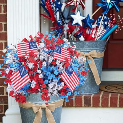 28PCS Red White and Blue Flowers Artificial Patriotic Decor - color: Red White and Blue