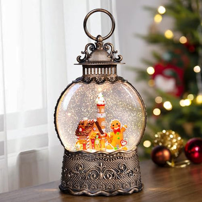 Christmas Snow Globes Lantern, Gingerbread Man Musical Snow Globes with Swirling Glitter Effects, USB/Battery Powered with 6-Hour Timer, Christmas Decorations - color: Gingerbread Man