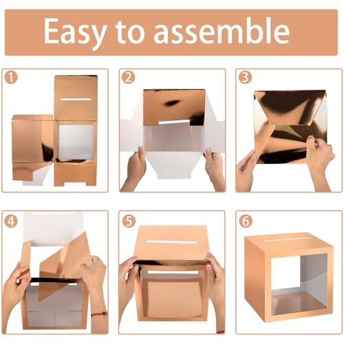 Rose Gold Card Box Wedding Favors Gift Card Boxes Post Box Cardboard Receiving Money Box Holder for Wedding Reception, Baby Showers, Anniversary, Birthday Party, Retirement, Graduation Envelope Holder - color: Rose Gold Clear
