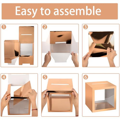 Rose Gold Card Box Wedding Favors Gift Card Boxes Post Box Cardboard Receiving Money Box Holder for Wedding Reception, Baby Showers, Anniversary, Birthday Party, Retirement, Graduation Envelope Holder - color: Rose Gold Clear