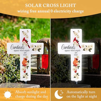 Solar Cross Light for Grave, Cardinal Cemetery Memorial Stake Sympathy Gift - color: cardinals
