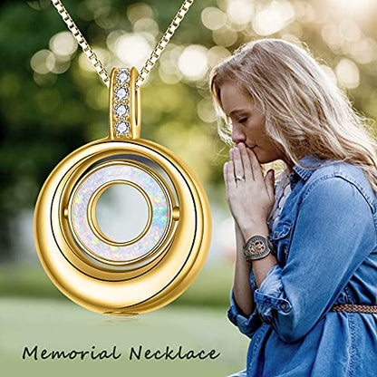 WINNICACA Cremation Jewelry for Ashes Locket Ashes Necklace Urn Necklace for Women Sterling Silver Cremation Necklace for Ashes Fine Keepsake Picture Necklace Memorial Jewelry - style: C01-Circle of Life Urn Necklace(Created Opal)
