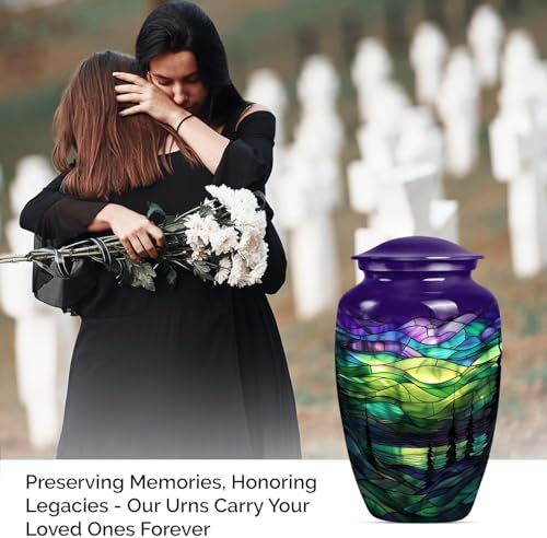 Aurora Borealis Northern Lights Cremation Urn - Urns for Human Ashes Adult | Mother, Dad, Female, Male - Funeral Urn - 10 Inch Metal Polished Ash Holder - Adult Urns for Human Ashes Men - Outdoor Urn - size: #1 (Large Size)
