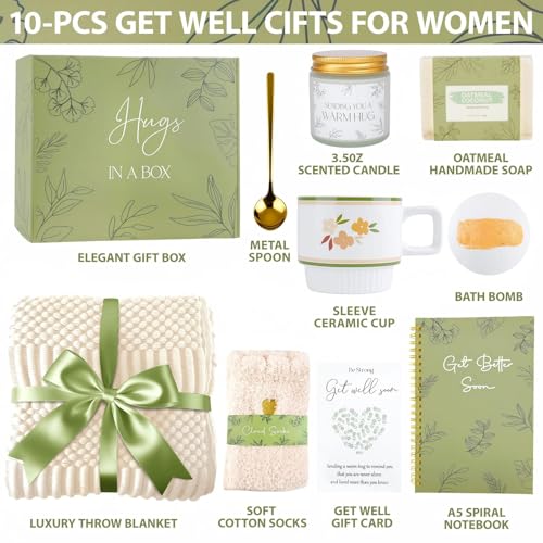 Get Well Soon Gifts Set for Women Sympathy Gift Baskets for Loss of Loved One,Feel Better Inspirational Thinking of You Gift for Wife/Sister/Friend/Mom (Beige) - color: Beige