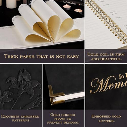 molekaus Funeral Guest Book for Memorial Service 108pages | Celebration of Life Guest Book Set for Funeral Sign in 8.5X10.7in,50 Cards, Table Signs, a Card Box, and a Silver Pen - color: Black