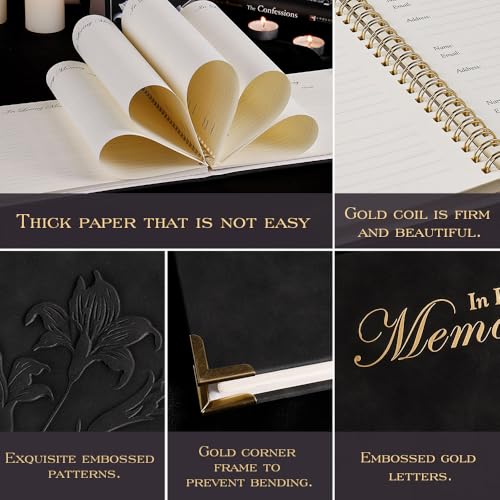 molekaus Funeral Guest Book for Memorial Service 108pages | Celebration of Life Guest Book Set for Funeral Sign in 8.5X10.7in,50 Cards, Table Signs, a Card Box, and a Silver Pen - color: Black