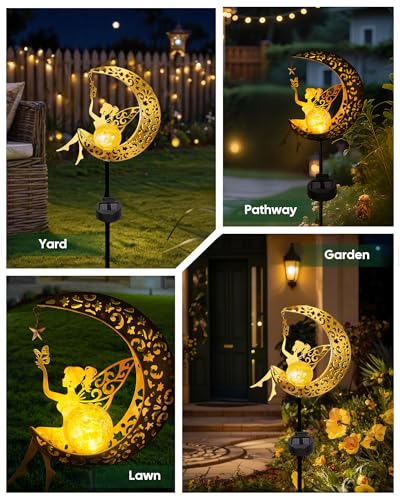Vuees Solar Fairy Moon Garden Stake Light, Outdoor Yard Patio Decor Gift