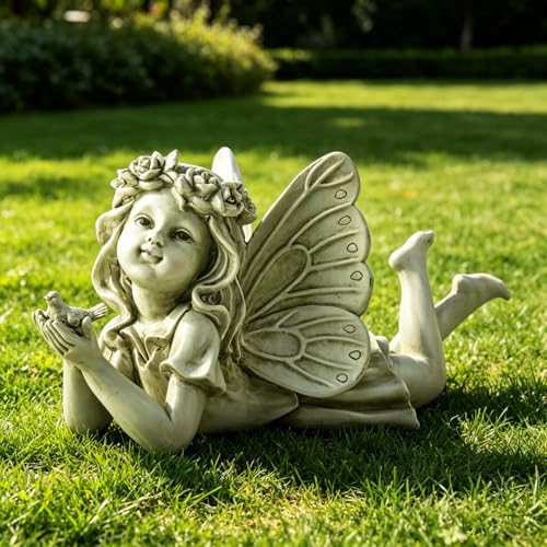 Garden Angel with Bird Statue, Resin Fairy Outdoor Memorial Decor | Weather-Resistant Accent For Patios, Yards, Gardens And Thoughtful Gifts - style: Angel Holding A Bird