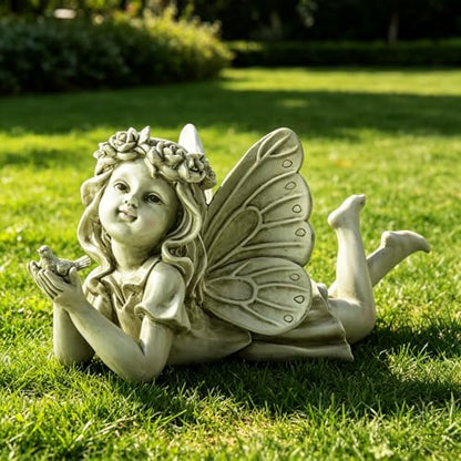 Garden Angel with Bird Statue, Resin Fairy Outdoor Memorial Decor | Weather-Resistant Accent For Patios, Yards, Gardens And Thoughtful Gifts - style: Angel Holding A Bird